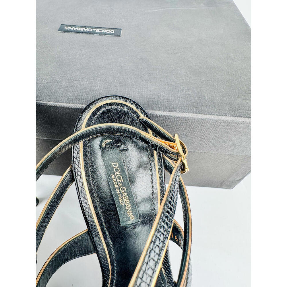 Dolce & Gabbana Ankle-Strap Heels Black & Gold Leather Size 39 EU Full Set NWT - Picture 9 of 9